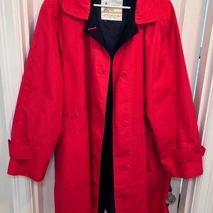 Vintage London Fog Red Trench Coat | Size 20 | Navy Lined Classic Raincoat